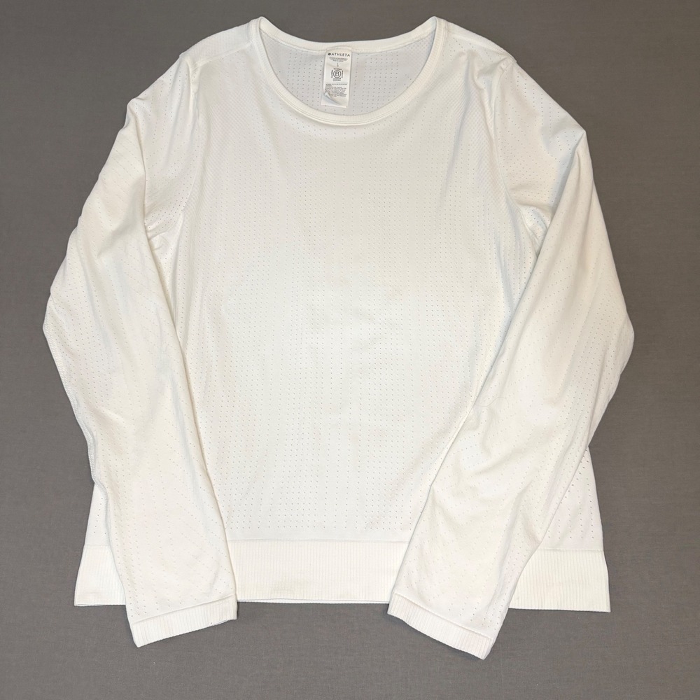 Athleta Momentum Long Sleeve White Perforated Mesh Seamless Workout Top Large
